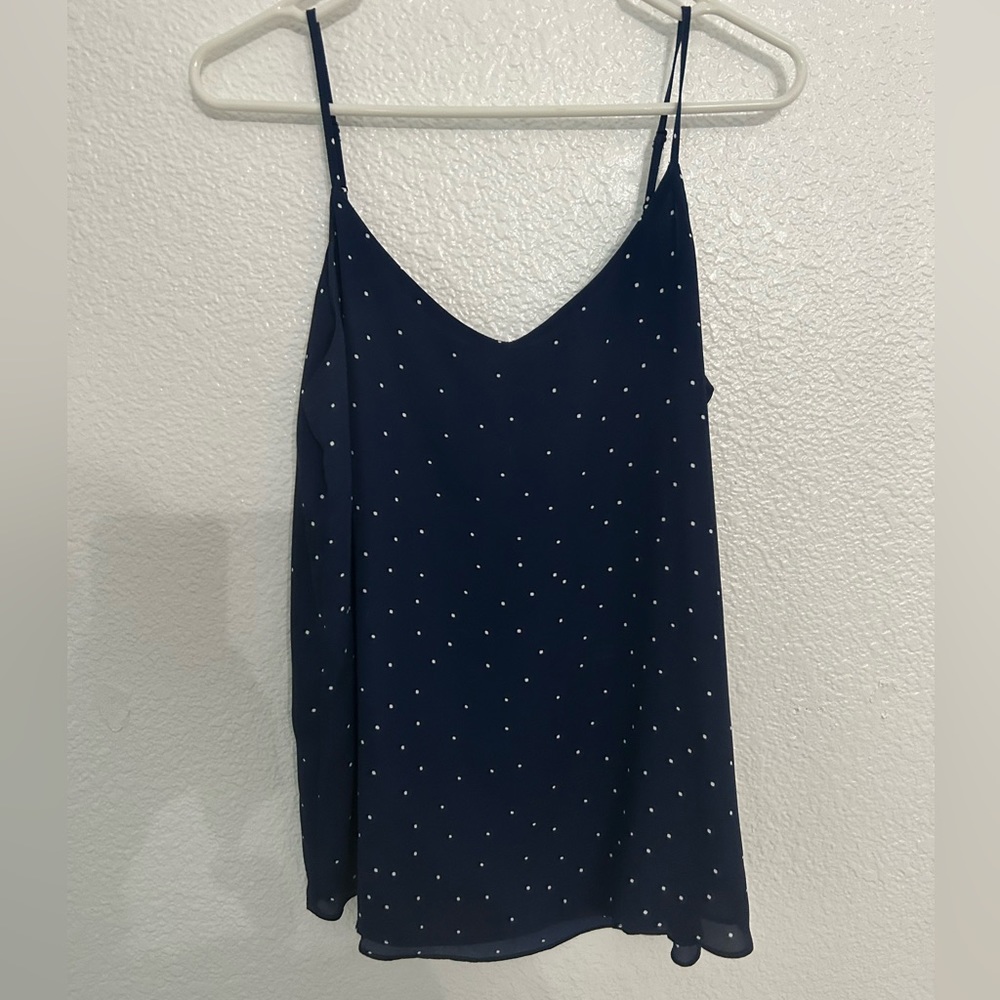 Navy blue and white polka dot cami tank top